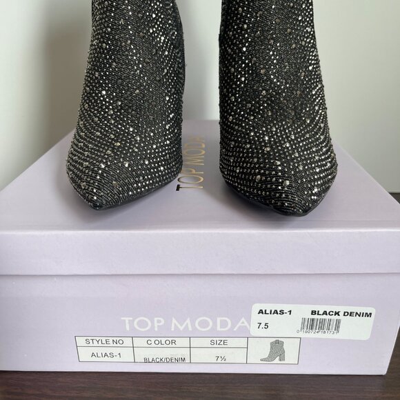 Alias Women's Rhinestone Black Denim BLING Western Block Heel BLING Boots 7.5 - Picture 6 of 6